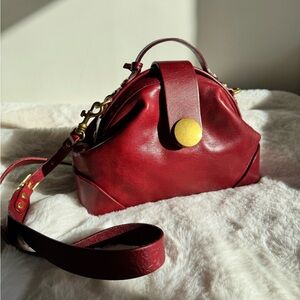Old Trend Western Red Leather Crossbody Bag with Gold Accent